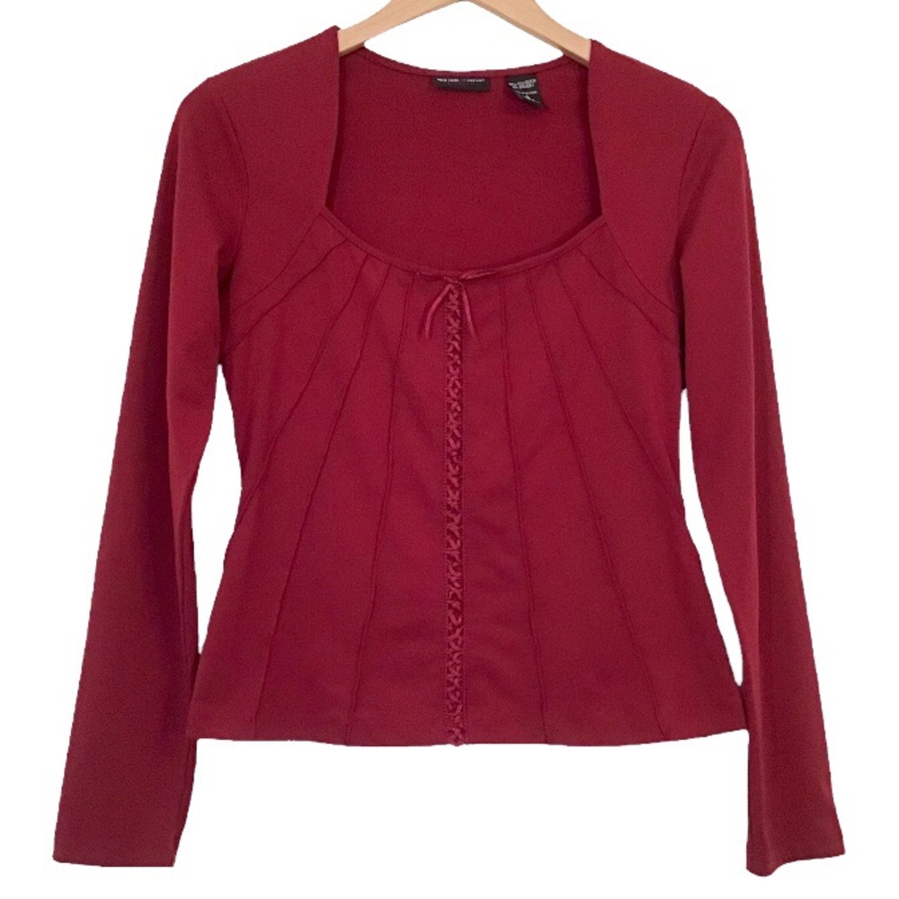 New York & Company Long Sleeve Top Size S Small Crisscross Ribbon Bow Detail